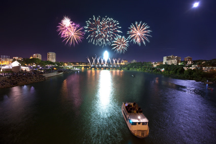 Fireworks in a darkened sky