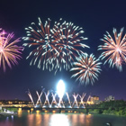 Fireworks in a darkened sky