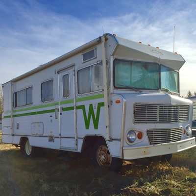 A Winnebago Indian motorhome with the distinctive 'Flying W' design. 