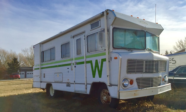 A Winnebago Indian motorhome with the distinctive 'Flying W' design. 