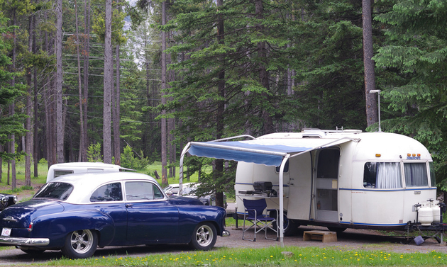 RVs lined up, all vintage units