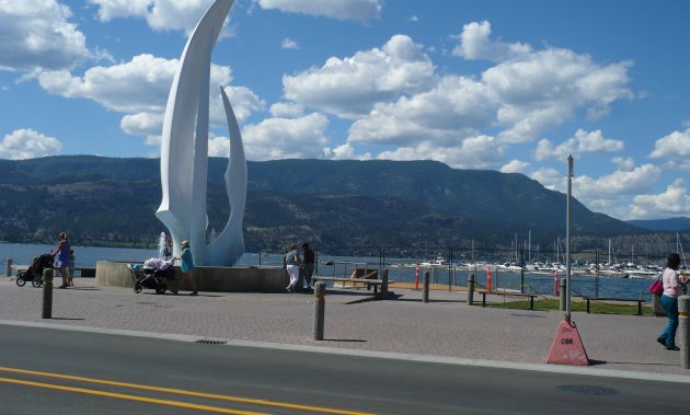 Spirit of Sail by local sculptor Robert Dow Reid graces the foot of Bernard Avenue on Kelowna's waterfront. Locals just call it The Sails.
