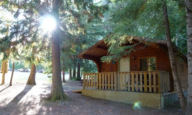 Rustic cabin at Gold Panner Campground in Cherryville, B.C.a