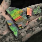 Pieces of brightly coloured rock on the palm of a hand