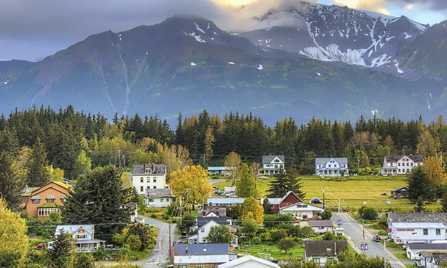 View of Haines, Alaska from waterfront. 