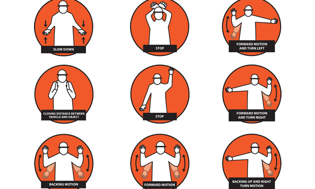 Graphic of hand signals. 