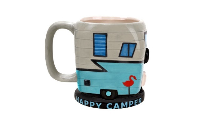 The fun happy camper mug, designed to look like a camper.
