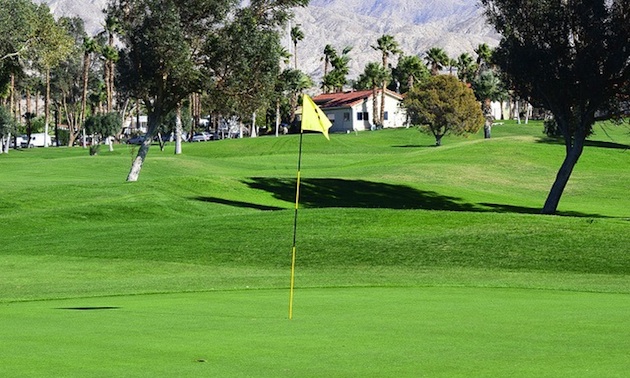 Hole No. 3 at Sands with the pro shop in the background.