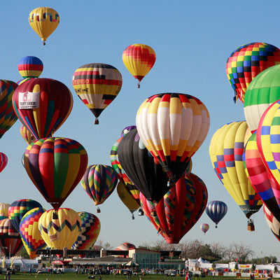 Pictured here is a sky full of colourful hot-air balloons at the International Balloon Fiesta in Albuquerque.