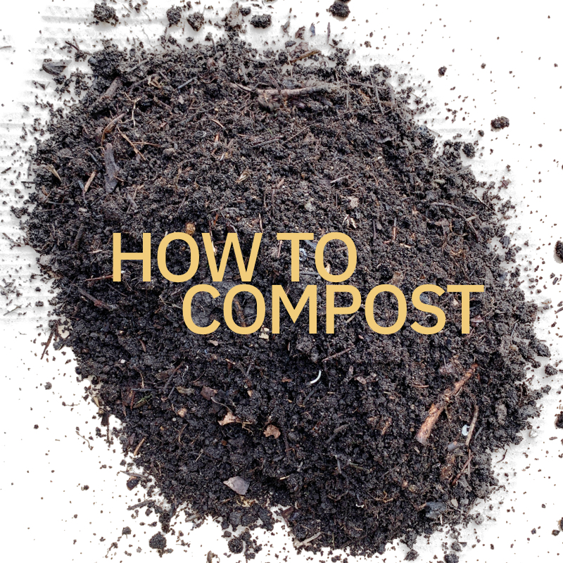 A pile of black compost with a title that says “How to compost”