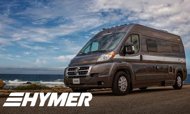 Hymer brand logo and picture of van. 