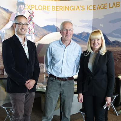 Grant Zazula and Greg Hare with Minister Elaine Taylor. 