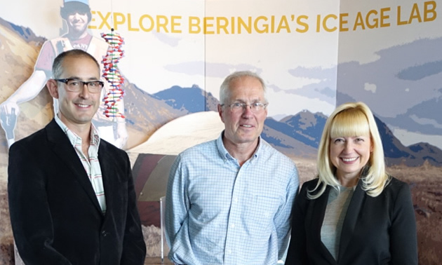 Grant Zazula and Greg Hare with Minister Elaine Taylor. 