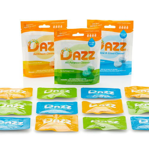 DAZZ cleaning products all lined up