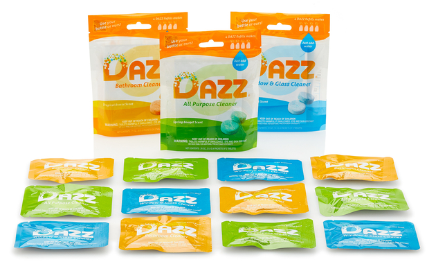 DAZZ cleaning products all lined up