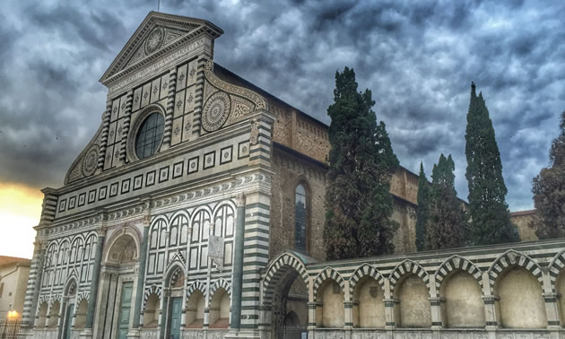 Facade of Santa Maria Novella Basilica, Florence, Italy.