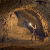 Jena in awe of mud caves in San Diego County.
