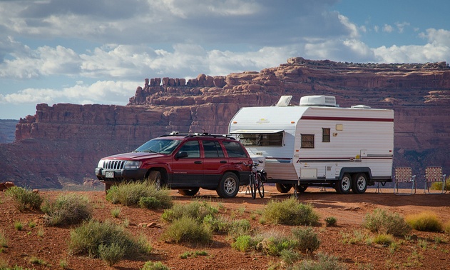 Kit Frost's rig, a Sunline Saturn at Valley of Gods, a Bureau of Land Management area in southeast Utah.