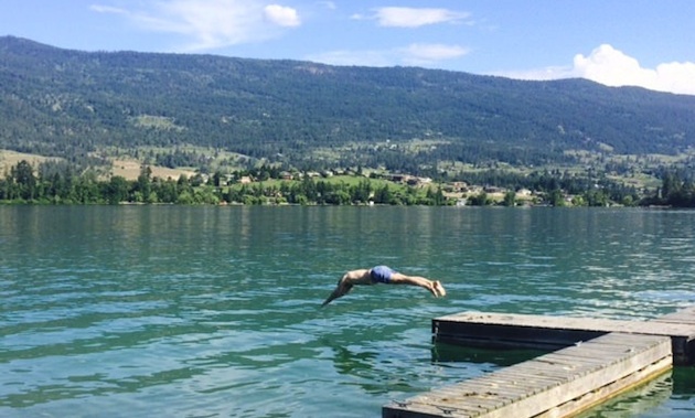 Joost dives into Okanagan Lake.