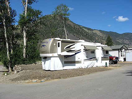 RV set up in a park