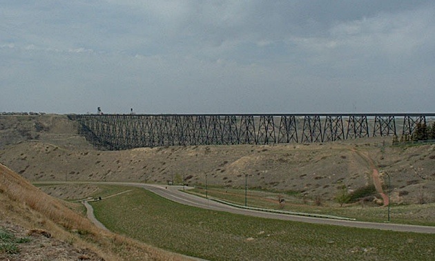 Photo of the CPR bridge going over the coulees.
