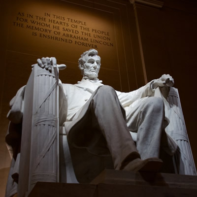 The Lincoln Memorial seen at night in Washington, D.C. 