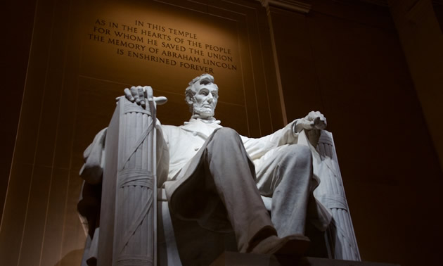 The Lincoln Memorial seen at night in Washington, D.C. 