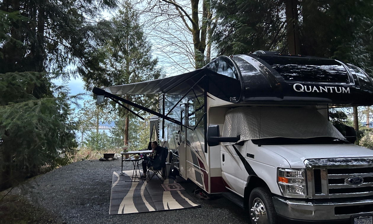 RV parked at the coastline