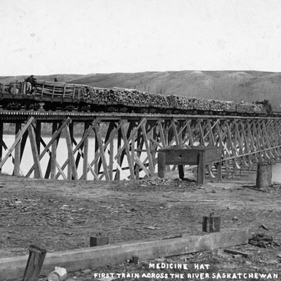 The first train across South Saskatchewan River on June 10, 1883, was carrying logs.