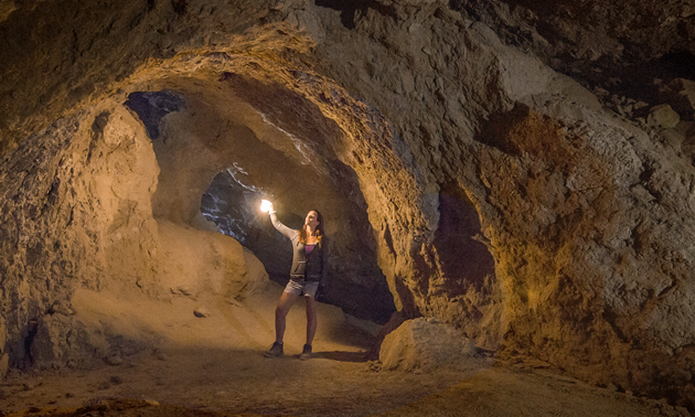 Jena in awe of mud caves in San Diego County.
