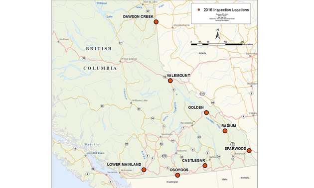 Map of 2016 Inspection stations.