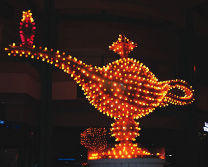 Aladdin's lamp done in neon lights