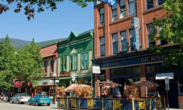 A summer street view of downtown Nelson, B.C.