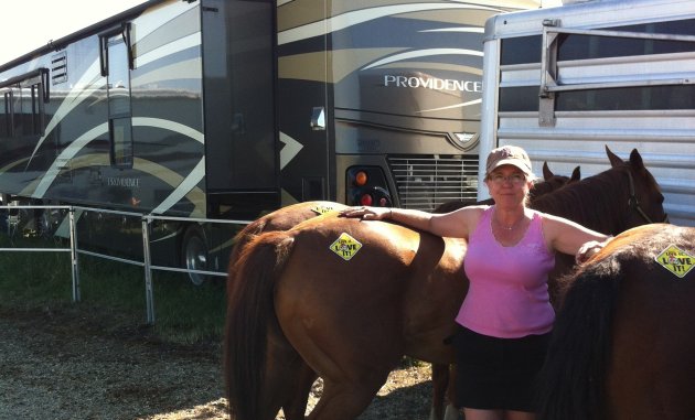 Our rig, a 2009 Fleetwood Providence (40-foot) is home away from home as we are on the chuckwagon racing trail. We travel from the May long weekend to September 1 every weekend from as far south as Sundre, Alberta, to up north to Rycroft.