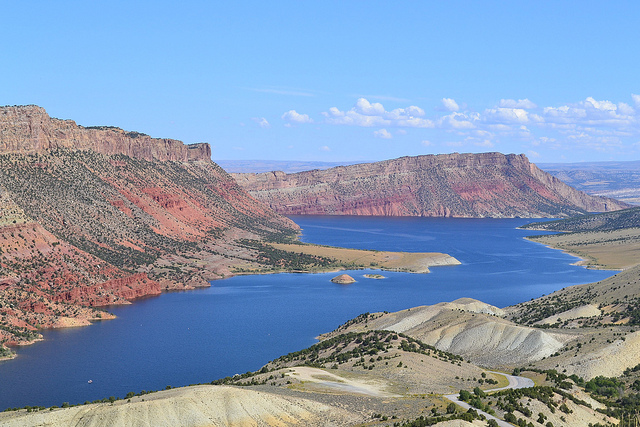 aerial view of the lake and rocks