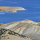 aerial view of the lake and rocks