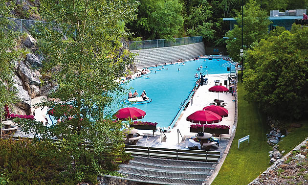 people soaking in Radium hot Springs