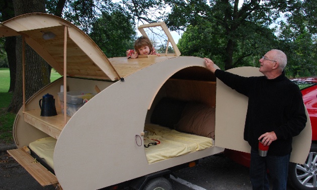 Kate Jaimet's father with his little Retro Rv.