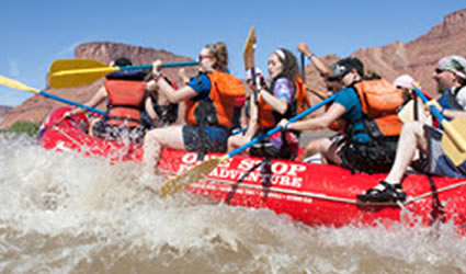 Picture of people river-rafting. 