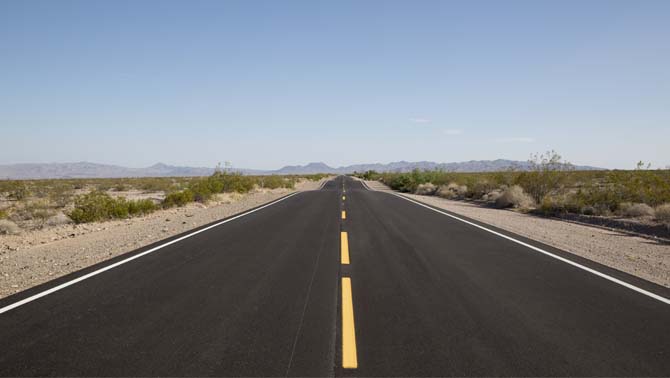 A picture of an open road. 