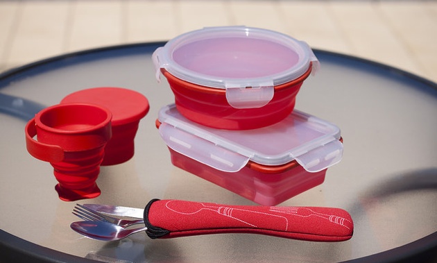 3 Piece Collapsible Meal Kit with Lunch Box, Cup and Cutlery.