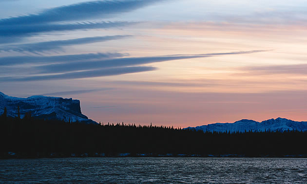 Scenic shot of a lake and mountains