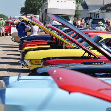 Antique cars are lined up at the annual Fun Run Auto Show and Shine.