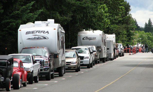 RVers park their RVs along the road while enjoying the car show at Qualicum. Photo courtesy of Carol Ann Quibell