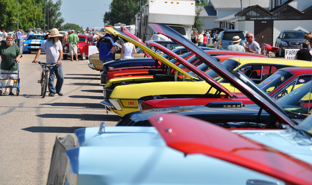 Antique cars are lined up at the annual Fun Run Auto Show and Shine.