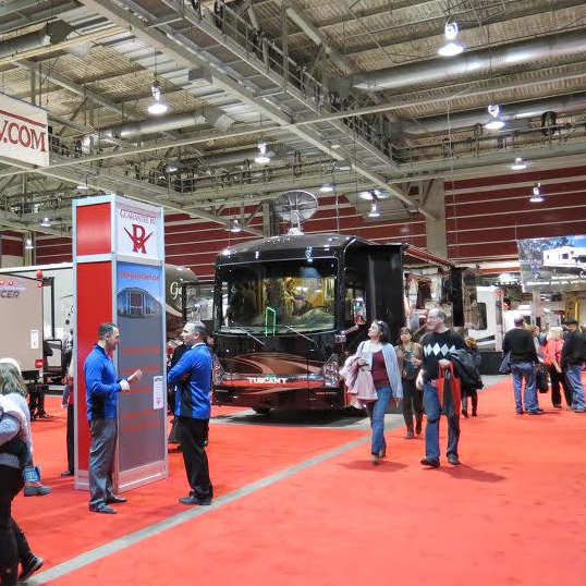 Visitors are walking the floor at the RVDA show in Calgary, Alberta.