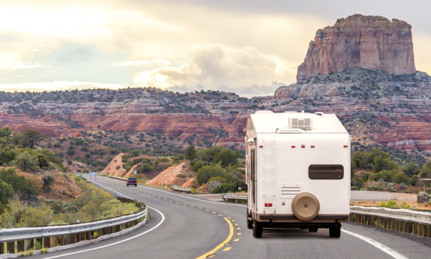 RV travelling down the road