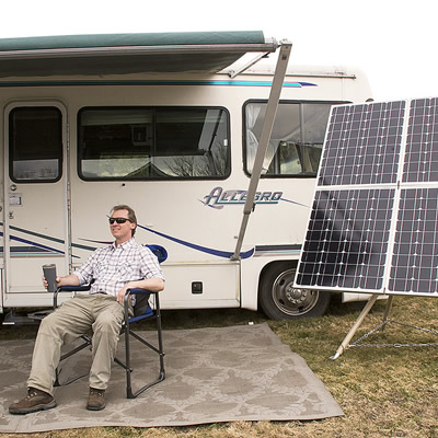 Catching the rays alongside an RV's portable solar system.