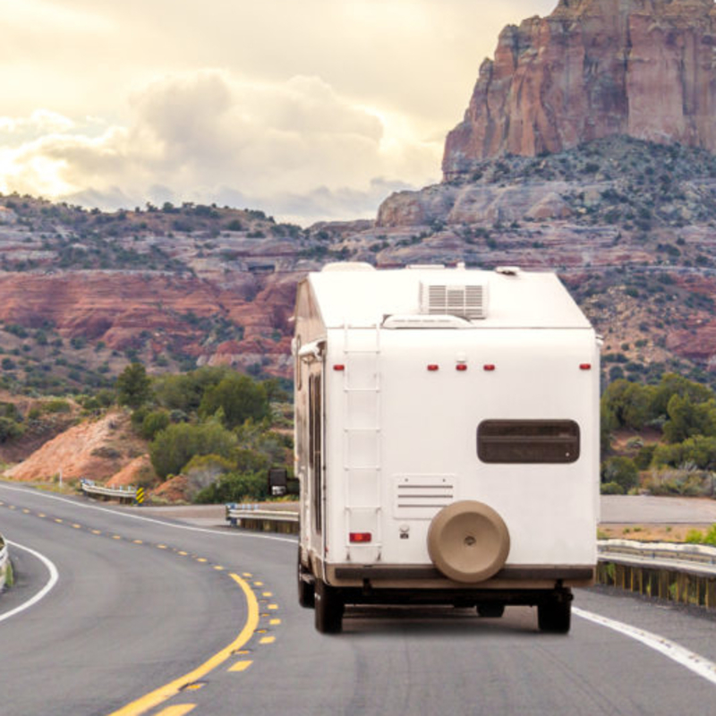 RV travelling down the road