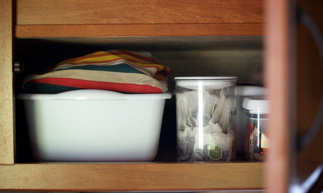 Storing items in bins makes it easier to access stored pieces and helps contain items during travel. 